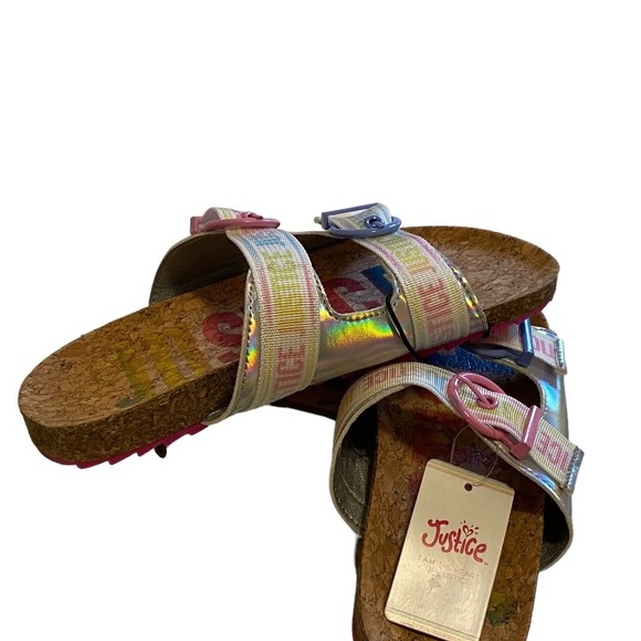 Girls Sandals Justice Size 5 Slip On Footbed Shoes NWT pink pastel - Picture 6 of 8